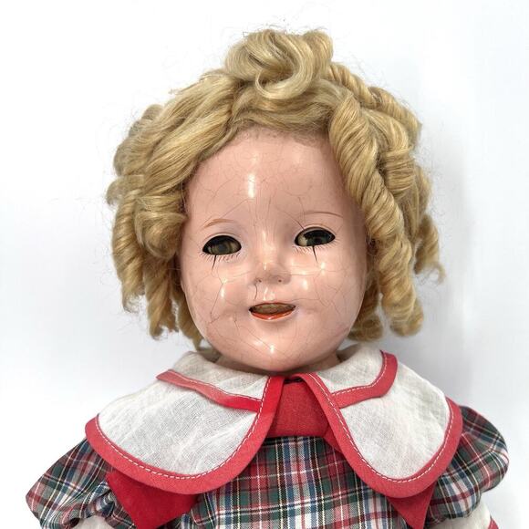 Vintage Shirley Temple Composition Doll Plaid Dress - Picture 2 of 12